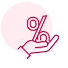 hand holding a percentage icon red